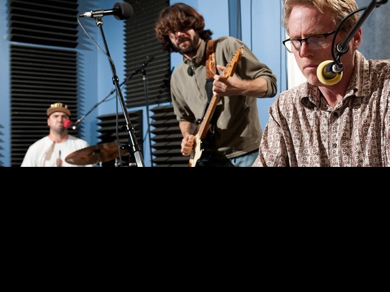 Joe Gelini, Adam Crochet, Tom Worrel of Cha Wa at WWOZ. Photo by Ryan Hodgson-Ri