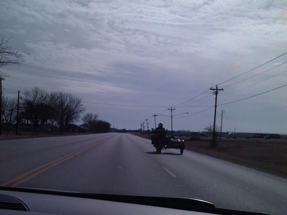 Highway with motorcycle and side car