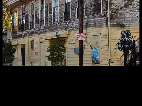 A distressed building