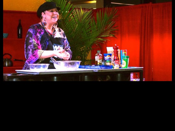 Lena Prima cooking meatballs at the Food Heritage Stage