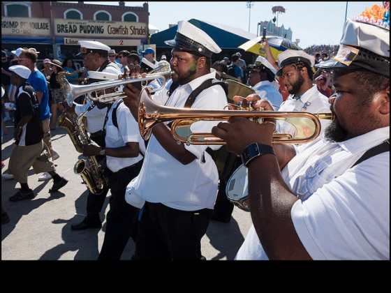 Divine Ladies, Family Ties (red and gray), Dumaine (purple) during day two of Jazz Fest 2016 [Photo by Ryan Hodgson-Rigsbee]