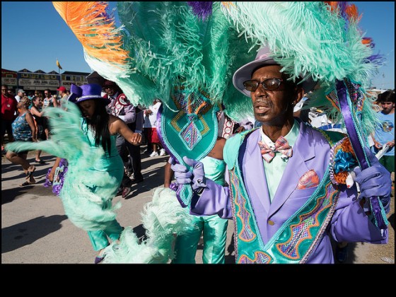Divine Ladies, Family Ties (red and gray), Dumaine (purple) during day two of Jazz Fest 2016 [Photo by Ryan Hodgson-Rigsbee]