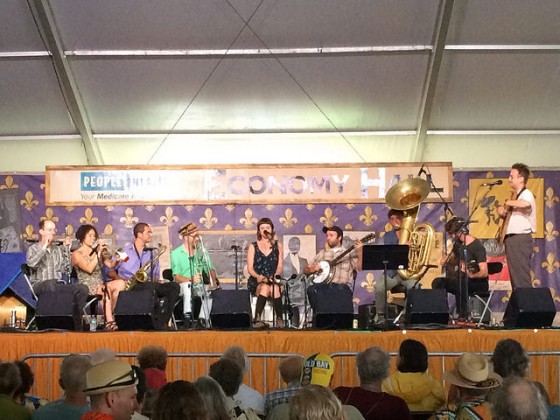 Tuba Skinny in the Economy Hall Tent on Day 4 [Photo by Carrie Booher]