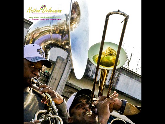 Trombonist Glen David Andrews leads the Aint's No More second line