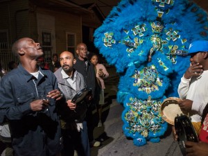 Monogram Hunters 2nd Chief Jeremy Stevenson downtown on St. Joseph's Night 2016 [Photo by Ryan Hodgson-Rigsbee]