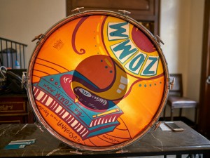 WWOZ bass drum [Photo by Eli Mergel]